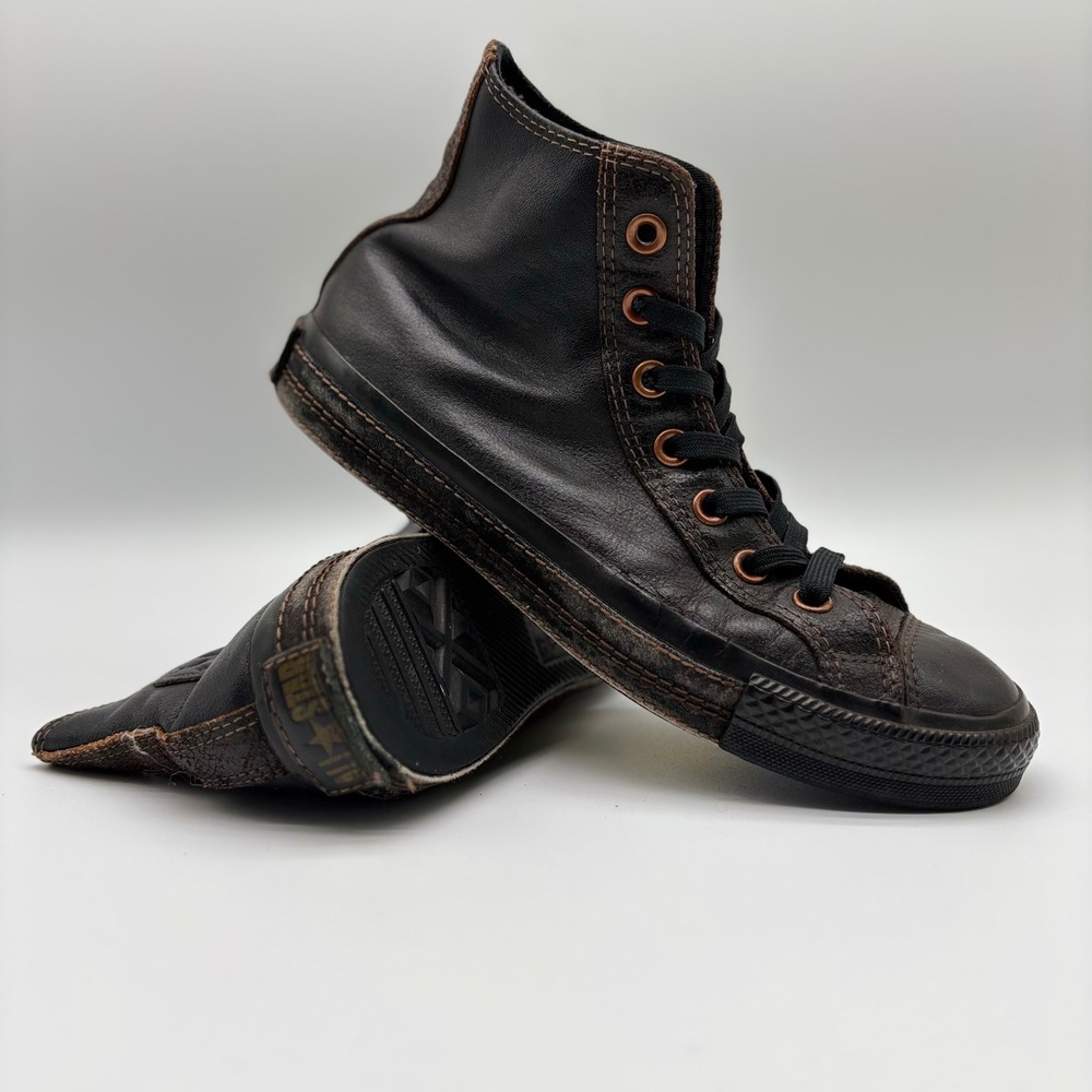 Converse Chuck Taylor All Star Black Leather Distressed Sneakers 1S986 Mens 5.5